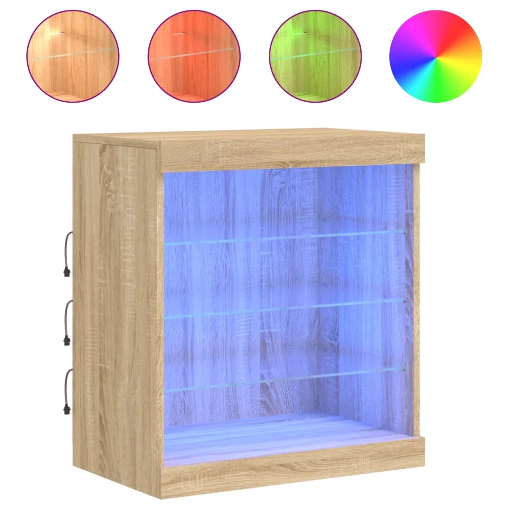 Credenza con Luci LED-Buffet-Armadio da cucina Rovere Sonoma 60,5x37x67 cm