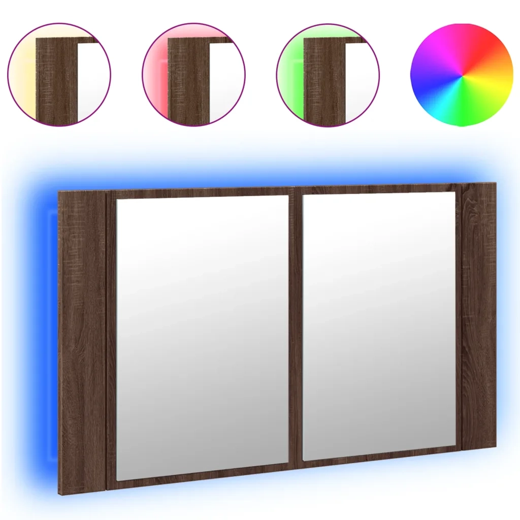 Armadietto Specchio con LED Rovere Marrone 80x12x45cm Acrilico 834953