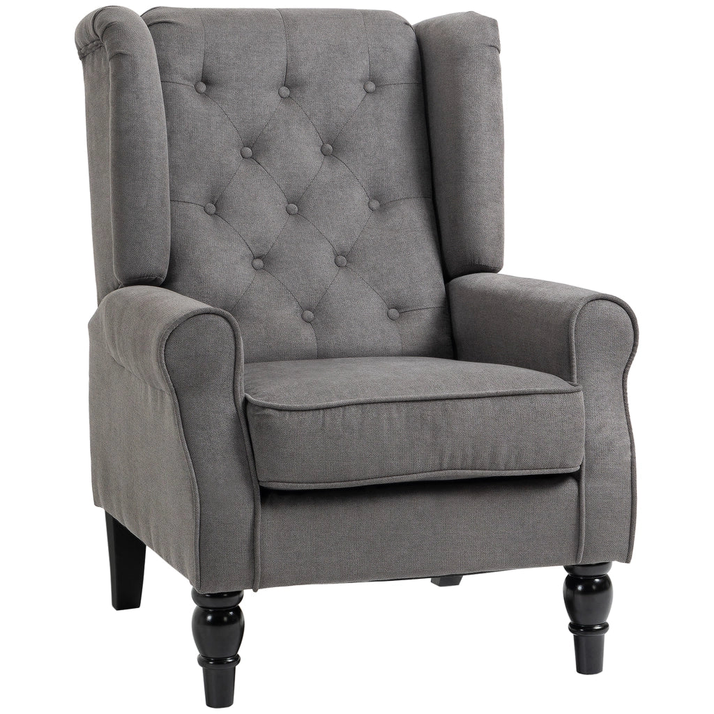 Poltrona Relax Grigio Tessuto con Gambe Legno e Cuscini Sfoderabili ¨C zephmum ¨C 74x86x102 cm
