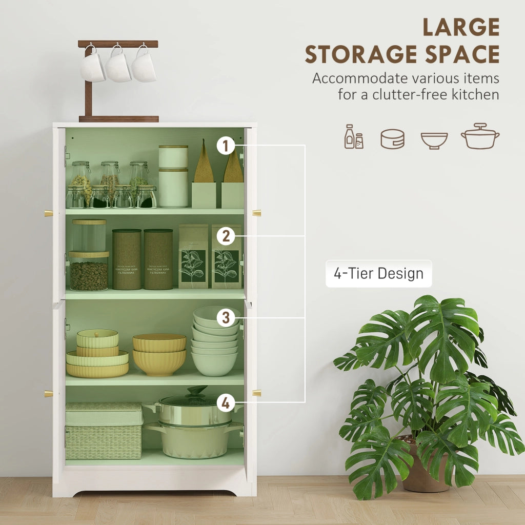 Credenza Cucina in Legno con 2 Armadietti. 4 Ante. 2 Ripiani Regolabili. per Sala da Pranzo. Soggiorno. Bianco