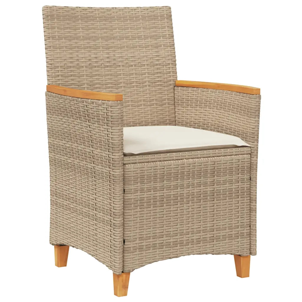 Sedie Giardino con Cuscini 2 pz Beige Polyrattan Legno Massello 368722
