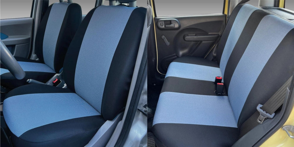 Serie Completa Coprisedili Personalizzati Fiat Panda Ii 03> 4 Posti Post. Intero Tess. Cotone Nero/avio
