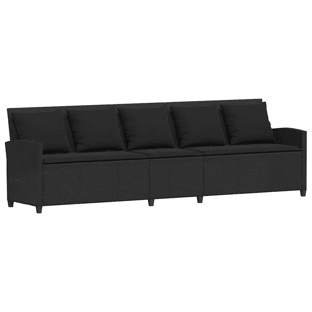 vidaXL Divano da Giardino con Cuscini in Polyrattan Nero