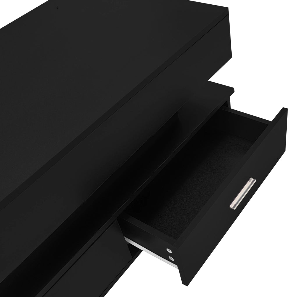 Tavolino da salotto sollevabile 100x50x44 cm in truciolare nero con LED e 2 cassetti