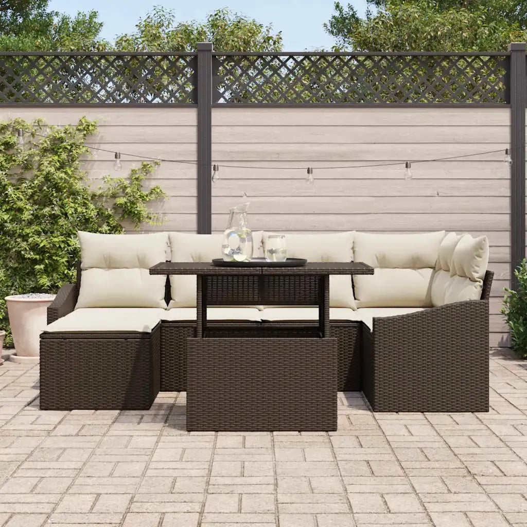 Set Divano da Giardino con cuscino 7 pcs Marrone e crema