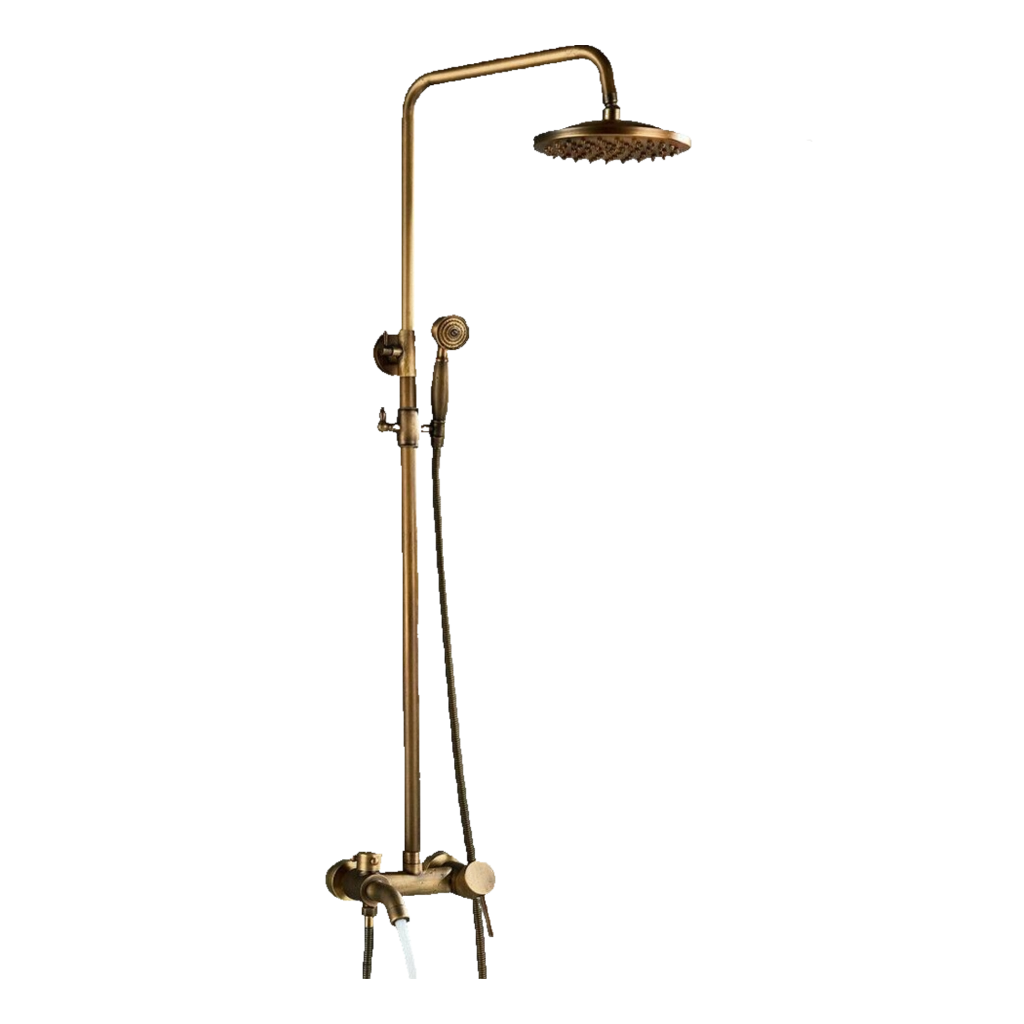JANA | Set doccia vintage ottone non laccato in acciaio inox | Miscelatore doccia dal design retrò | Miscelatore doccia completo di doccetta