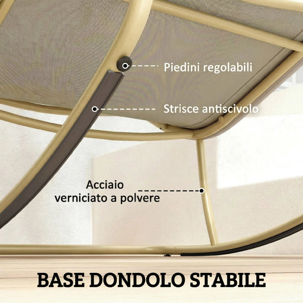 Sedia Dondolo da Esterno 70x113x76 cm Cuscino Imbottito in Acciaio e Poliestere Cachi