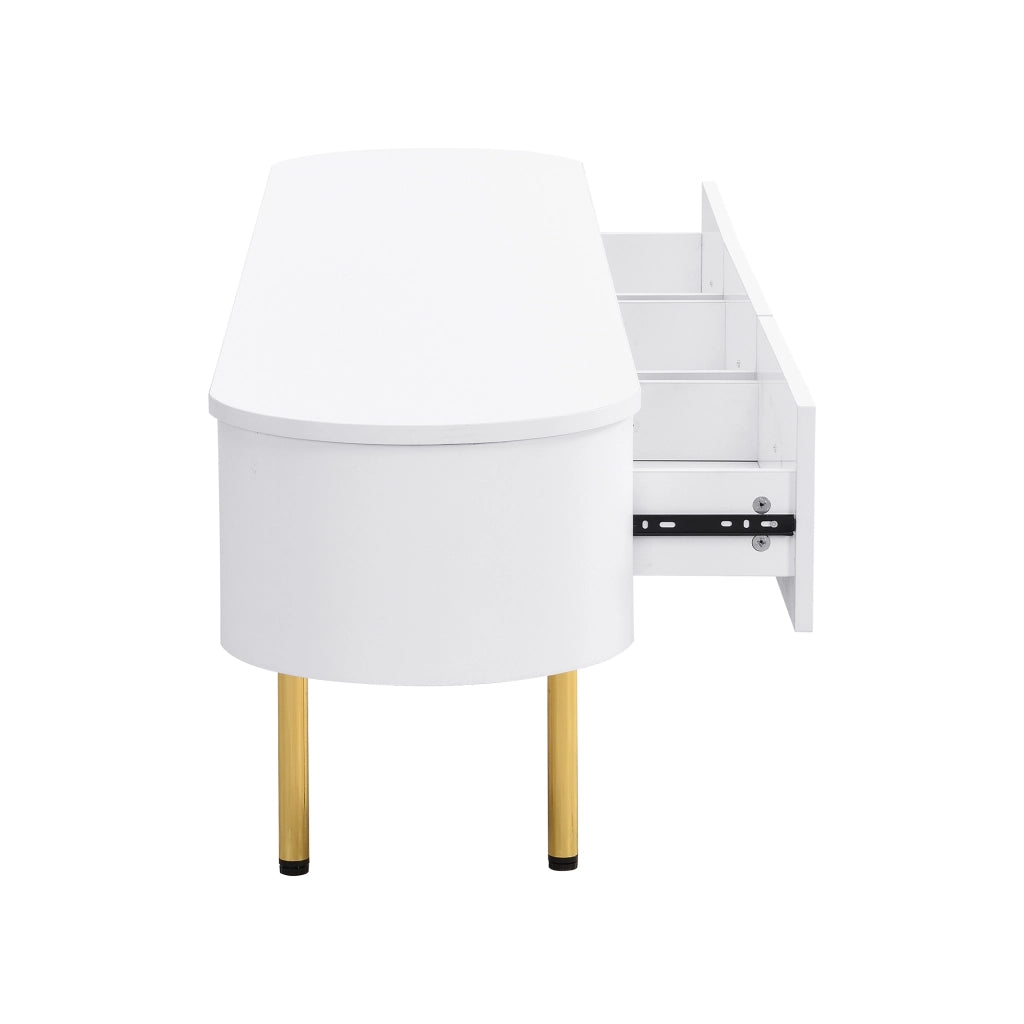 Mobile Porta TV con 3 Cassetti; Maniglie e Piedini Dorati; Angoli Arrotondati; Finitura Laccata; in MDF; 174??35??41 cm; Bianco