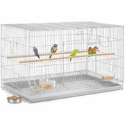 Gabbia Voliera per Uccelli Pappagalli con 2 Mangiatoie 77.5x46.5H46 cm Grigio