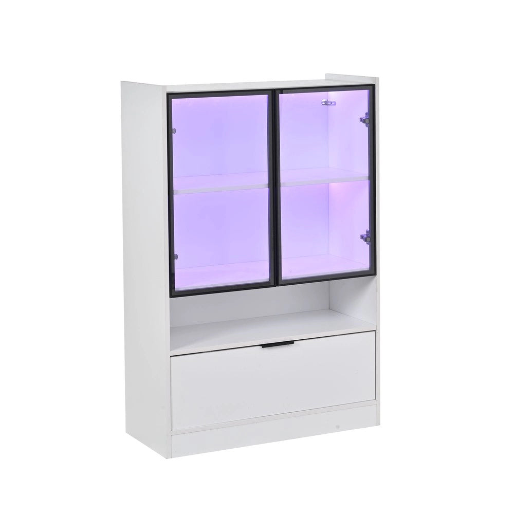 Vetrina LED con Ante in Vetro e Luce 16 Colori ¨C MINIMAL ¨C Bianco, Legno, 120cm