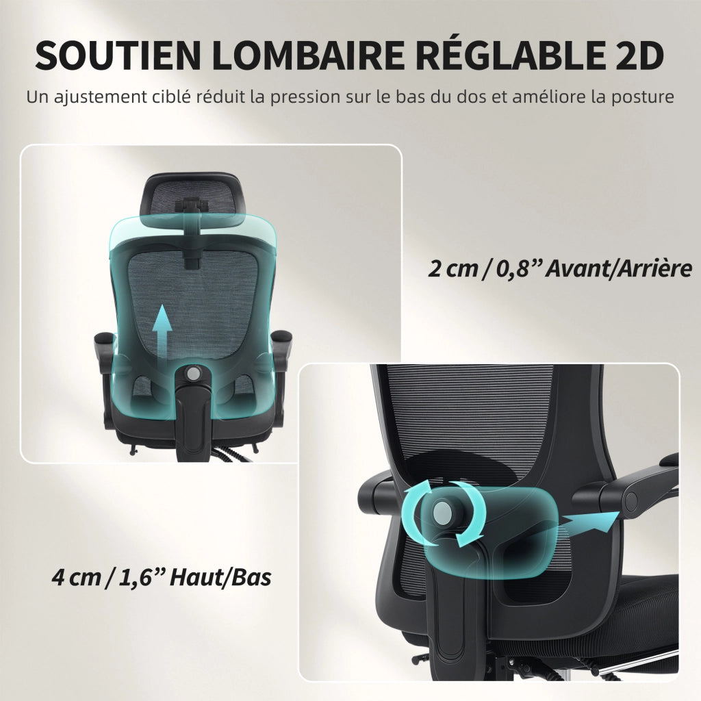 Sedia da ufficio ergonomica con rete ¨C Zephmum ¨C 64x64x124 cm, nero