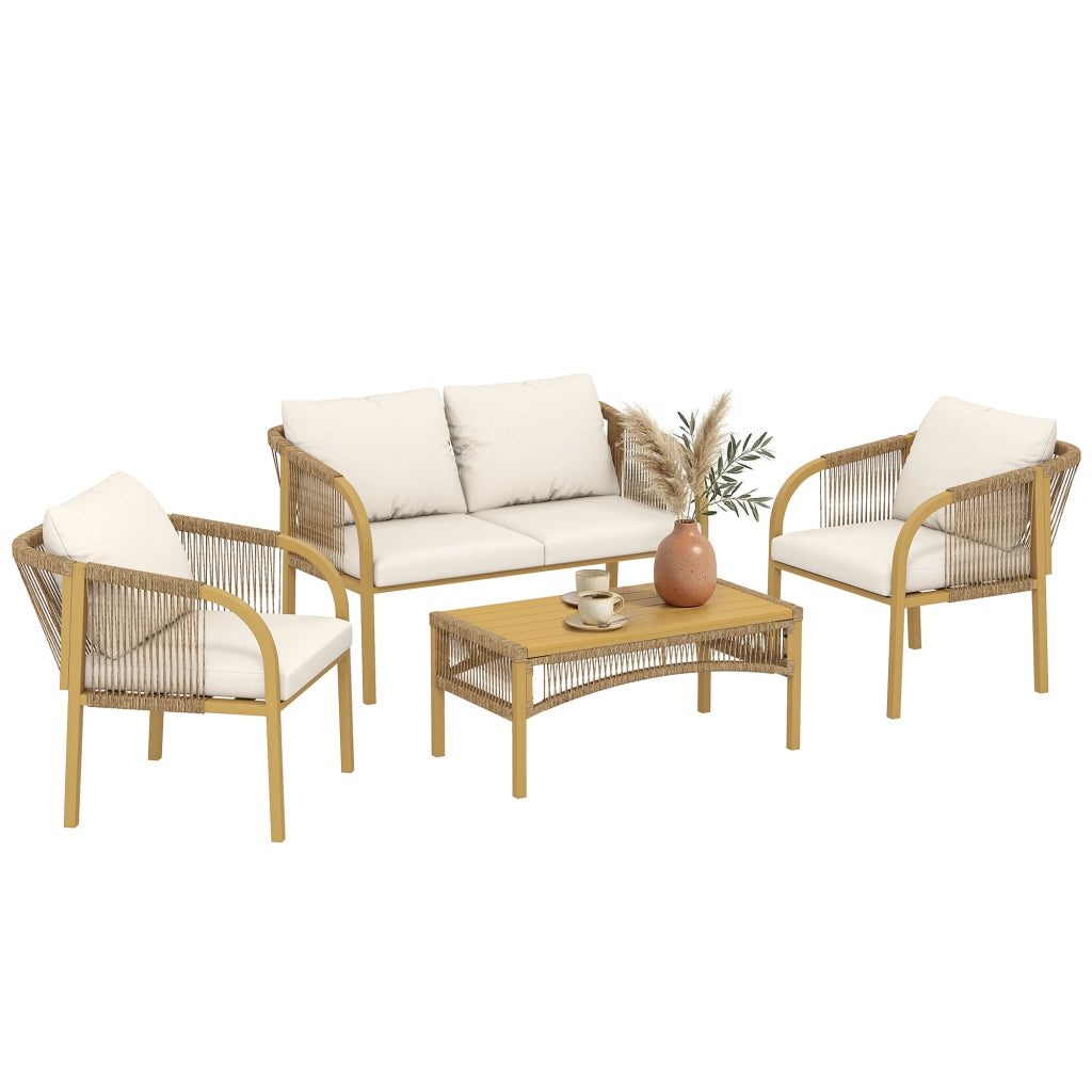 Set da Giardino 4 Pezzi con Divano 2 Poltrone Tavolino Cuscini ¨C zephmum ¨C Resina Intrecciata Grigio Verde 120x72x73cm