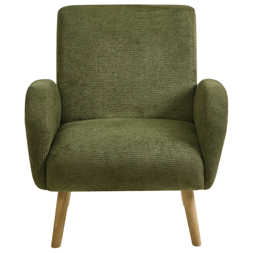 Poltrona moderna in tessuto rivestimento idrorepellente gambe in legno di gomma con braccioli verde