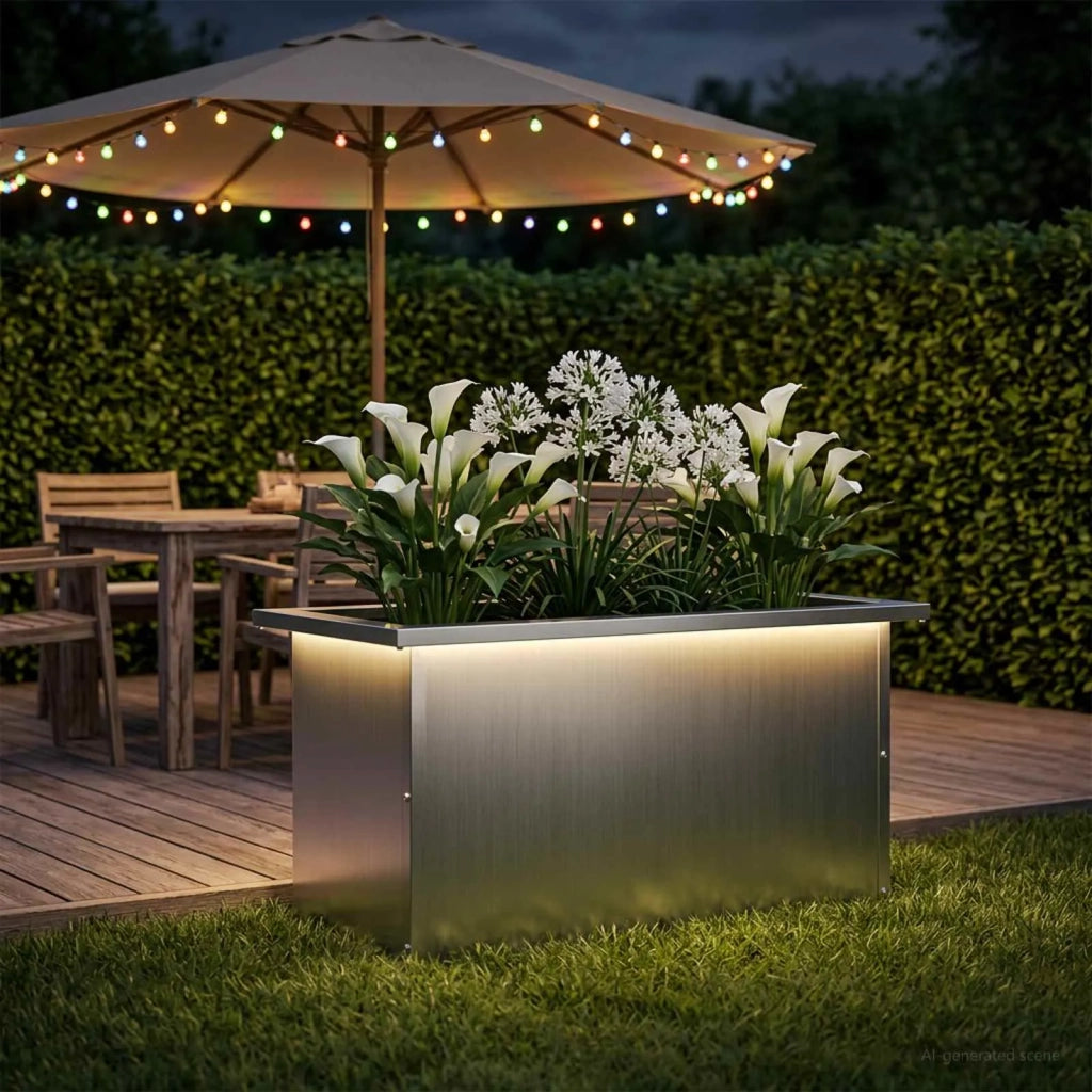Fioriera da giardino con LED Argento 30 x 60 x 30 cm 8008094