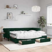 Divano Letto Estraibile Cassetti Verde Scuro 80x200cm Velluto