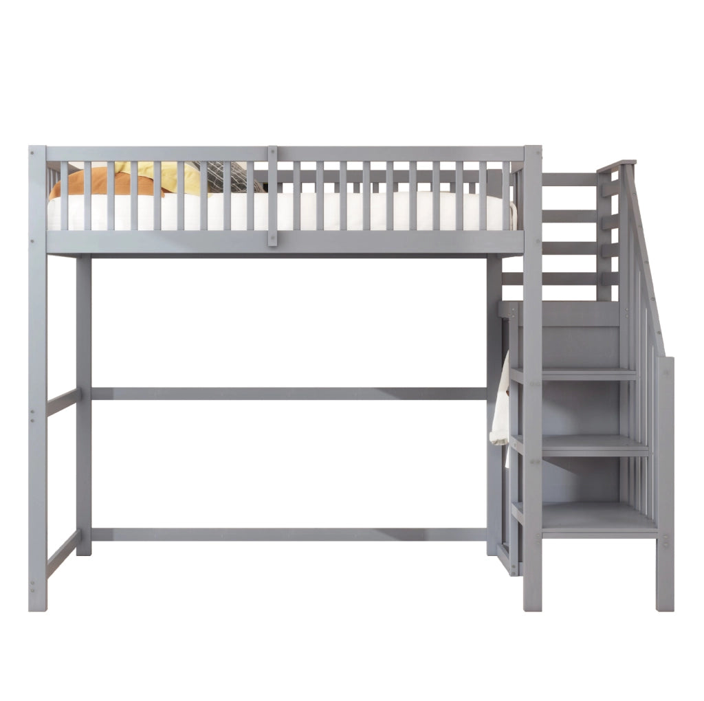 Letto a soppalco 90x200 cm con scala e armadio grigio