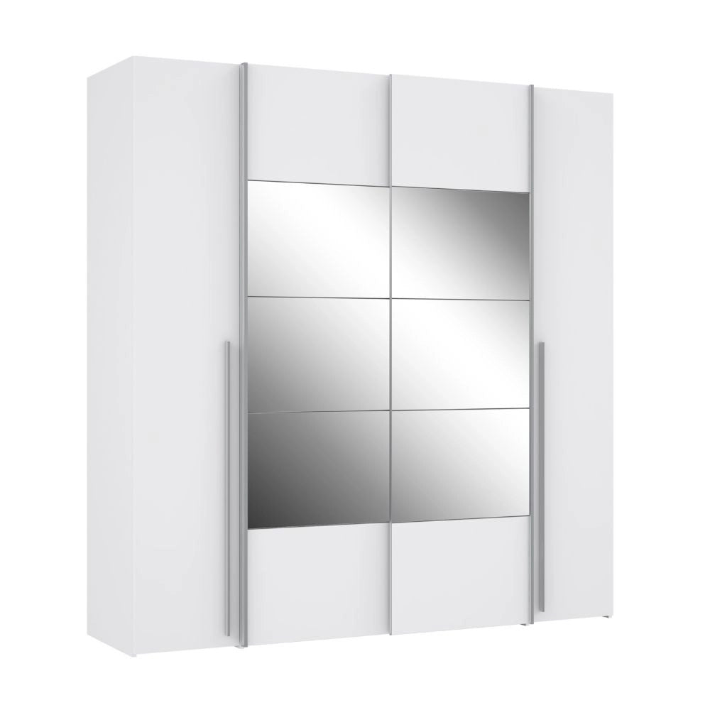 Armadio Callia 2 ante battenti bianco e 2 ante scorrevoli con specchio 200.1x61.2xH210.5 cm.