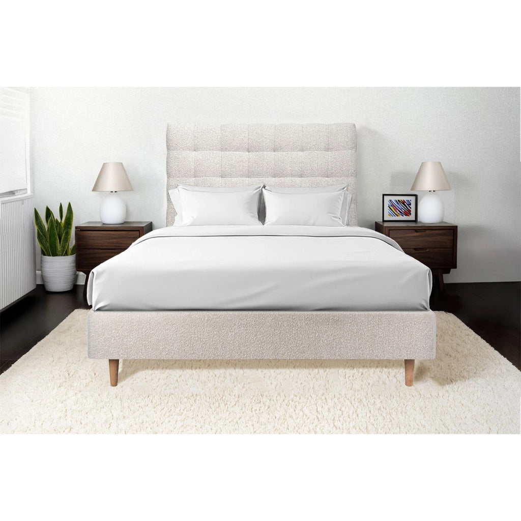 Testiera in tessuto bouclé beige chiaro imbottita L200 cm