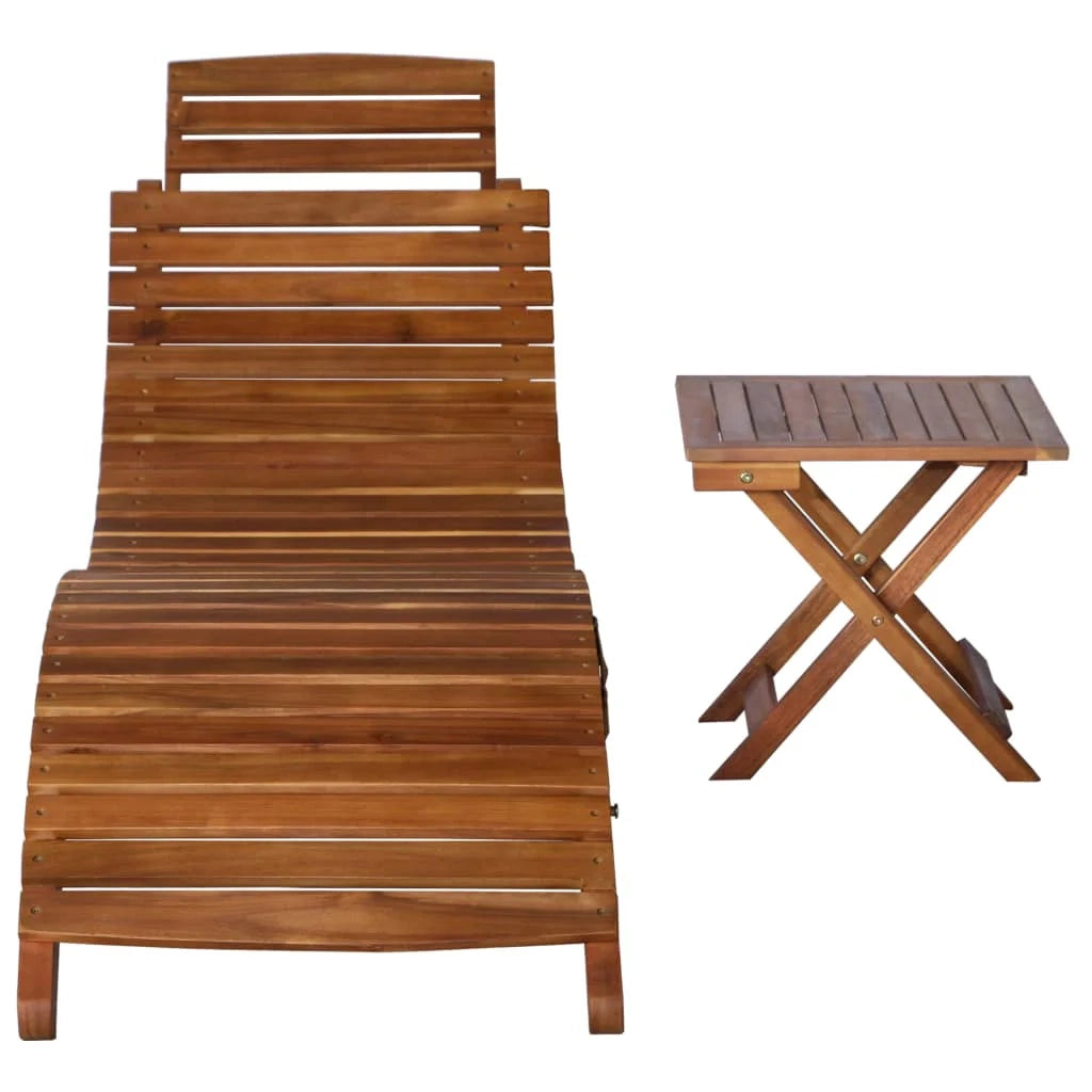 Lettino prendisole sedia a sdraio lettino prendisole letto da giardino mobili da esterno per patio con tavolo legno massello di acacia marrone 02_0012602