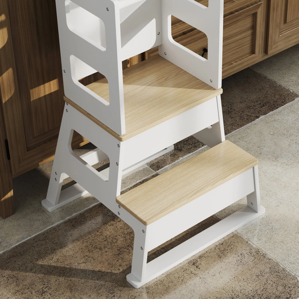 Torre Montessoriana Scala con Ringhiera e Lavagna 55x52,5x87,5 cm Bianco e color Legno