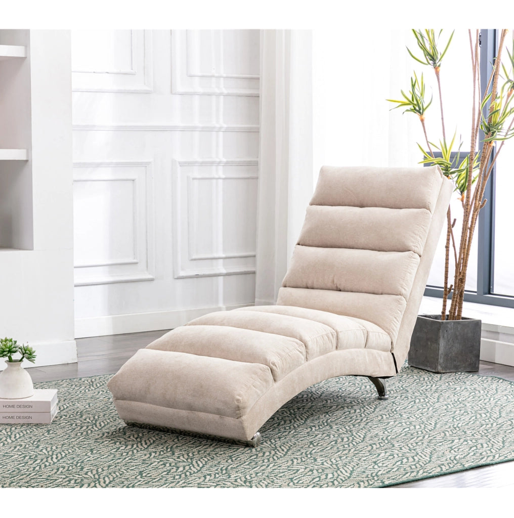 Chaise longue massaggiante 55x148 cm beige in lino, vibrazione