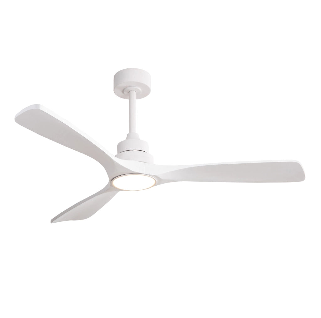 Ventilatore da soffitto 52 pollici con luce LED; 3 pale in legno; bianco