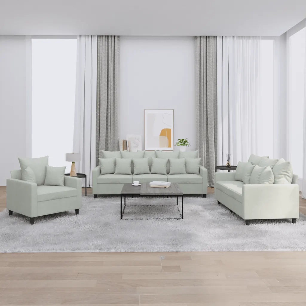 Set di Divani 3 pz con Cuscini Grigio Chiaro in Vellutocod mxl 80381