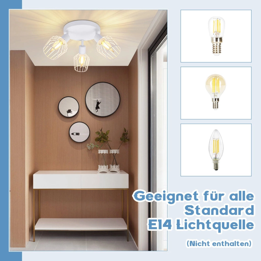 ZMH Faretto da soffitto bianchi 3 luci E14 metallo rotondi orientabili 350° industriali per corridoio soggiorno