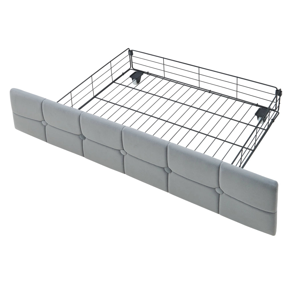 Divano letto 90x200 cm con 2 cassetti, LED, USB e USB-C in velluto grigio