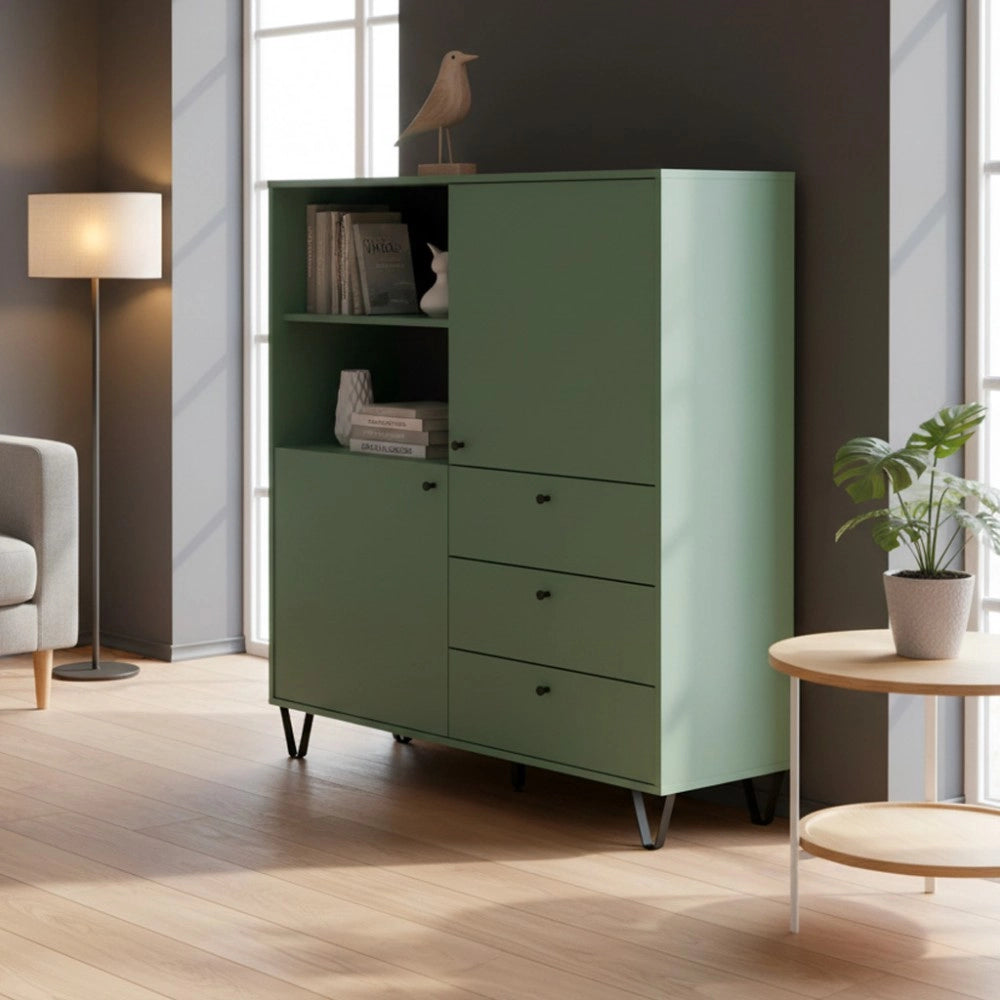 Credenza con ante cassetti e vano a giorno verde ALDO6 123,6x40x135H