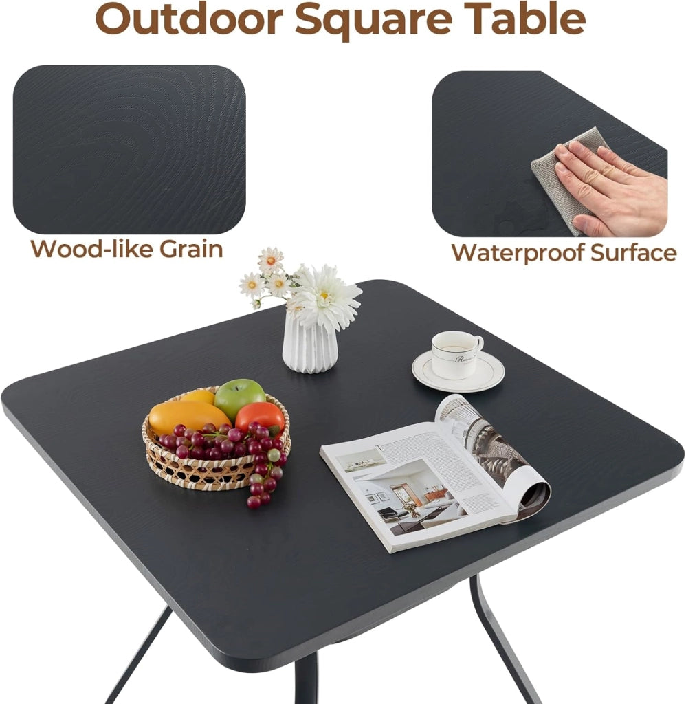 Tavolo da giardino 80 x 80 cm, quadrato in Metll con 4 gambe curve, tavolo da pranzo per 4 persone, tavolino per cortile e esterni