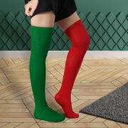 Sokke di gamba lunga 65cm, morbide e calde per donne - costume da Halloween, Natale, teatro di maschere - rosso e verde.