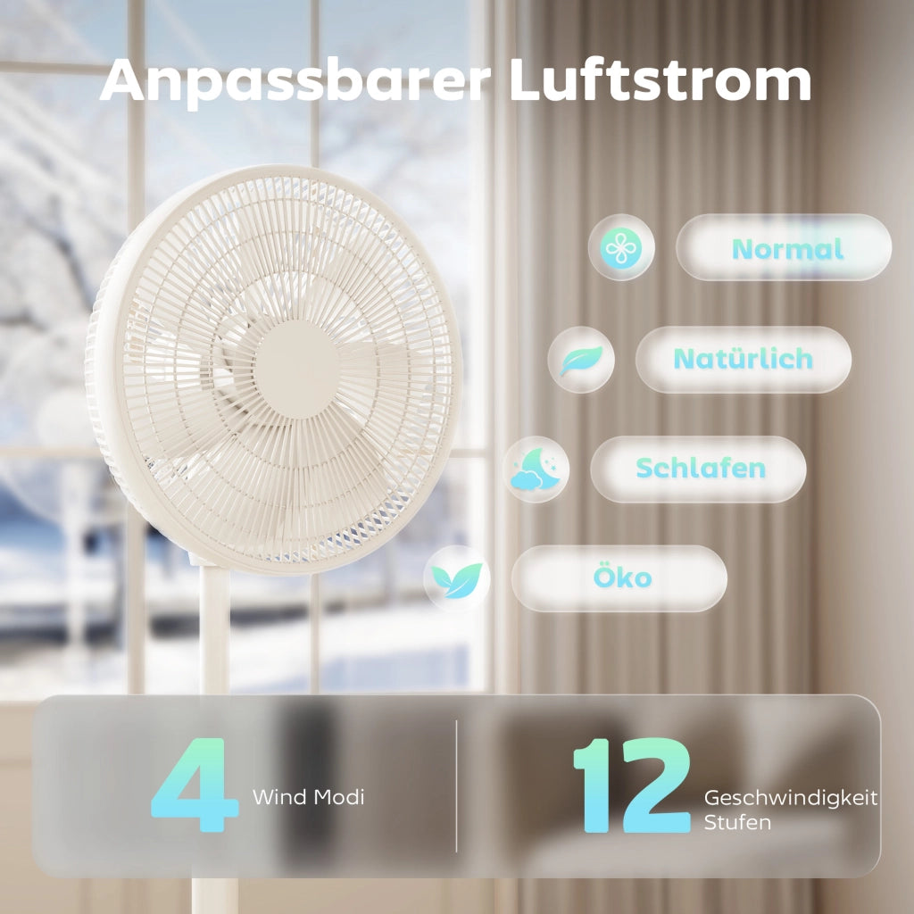 Ventilatore da terra con telecomando e 12 velocit¨¤ ¨C zephmum ¨C Bianco altezza regolabile