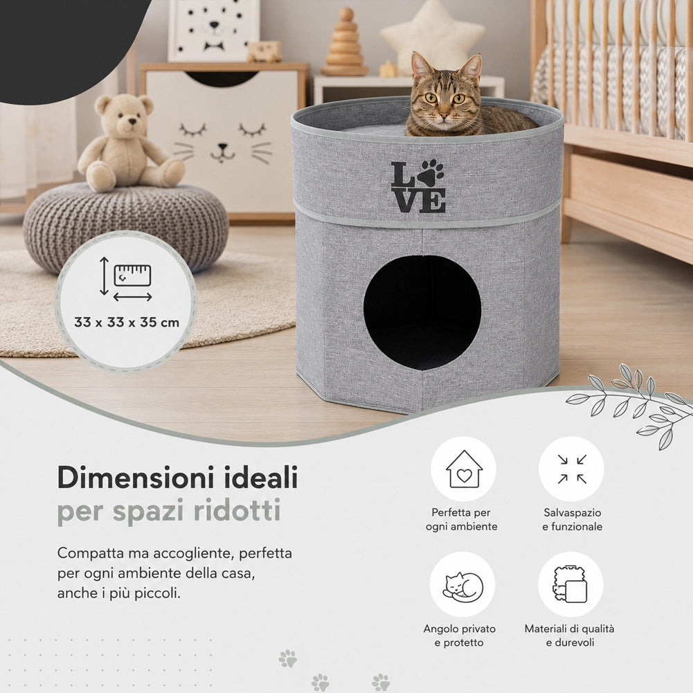 Cuccia per Gatti 35x33x33cm Letto per Animali Domestici Rifugio Grigio con Fodera