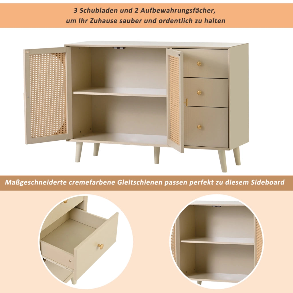 Credenza moderna bianco sporco con 2 ante e 3 cassetti, 120 cm