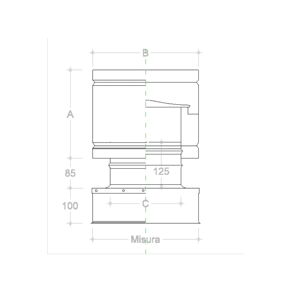 Fumaiolo da 32x42cm tipo botte 4 venti inox aisi 304 base rettangolare
