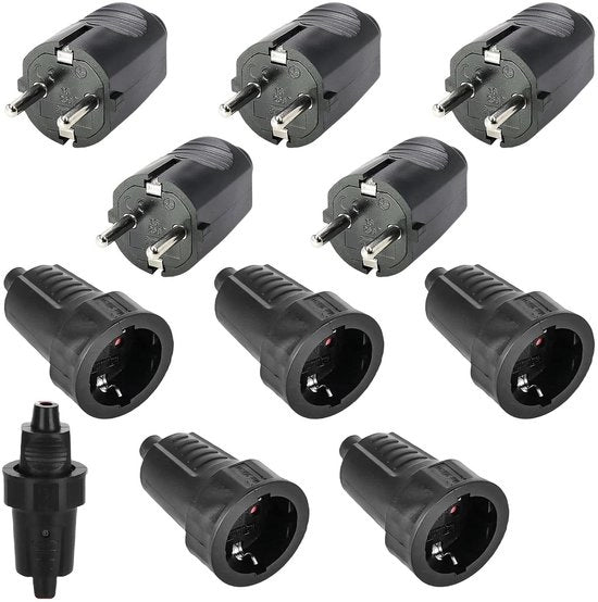 Set di 5 connettori stekker 250V 16A IP54 impermeabile all'acqua nero con stekker e connettore in gomma con terra