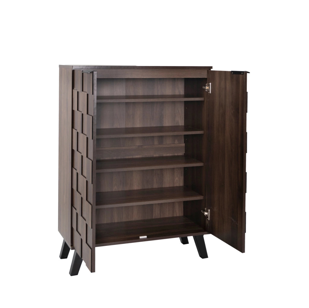 Armadio portascarpe moderno 80 x 35;5 x 110 cm in truciolare effetto legno scuro; con ripiani regolabili