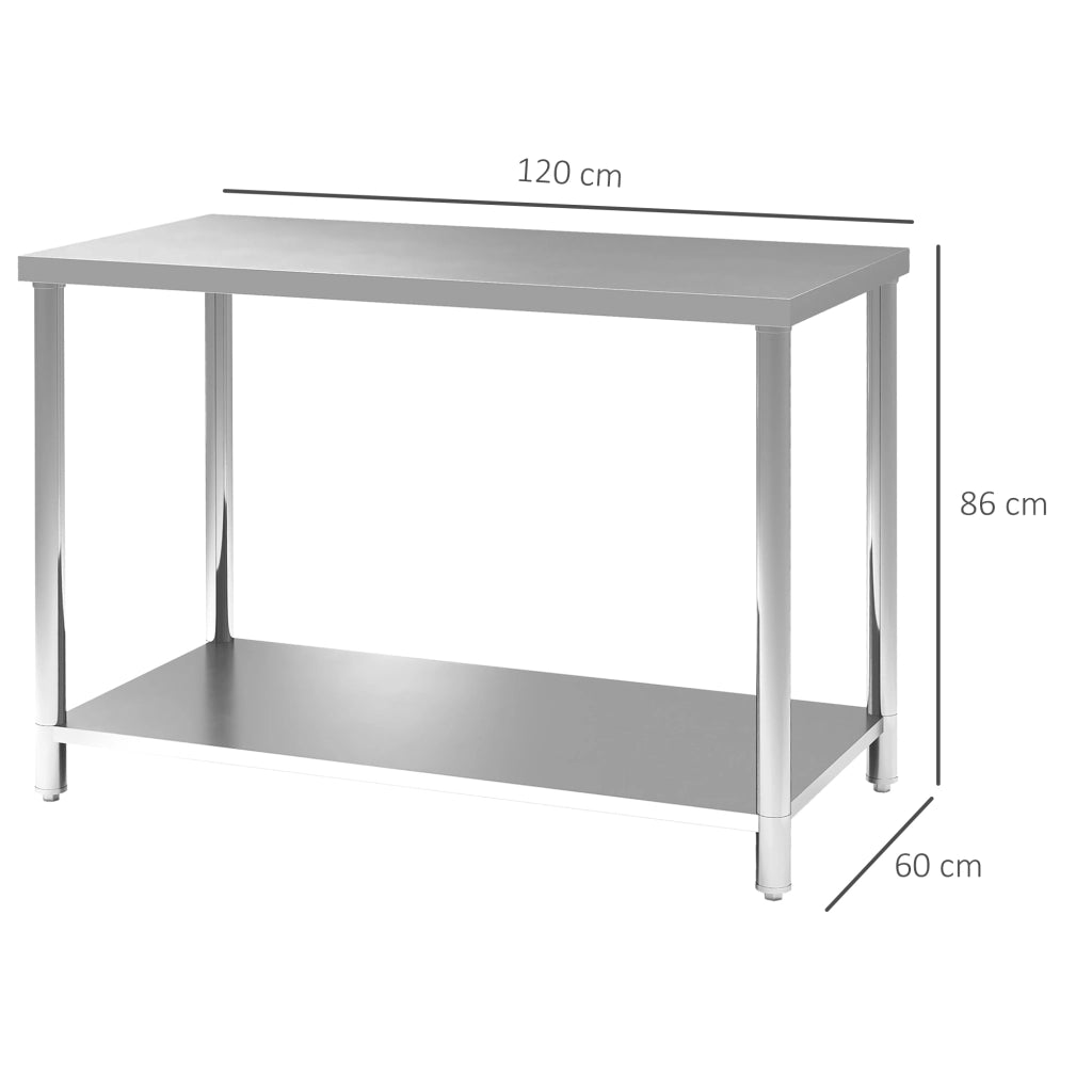 Tavolo da lavoro in acciaio con ripiani ¨C zephmum ¨C argento 120x60x86