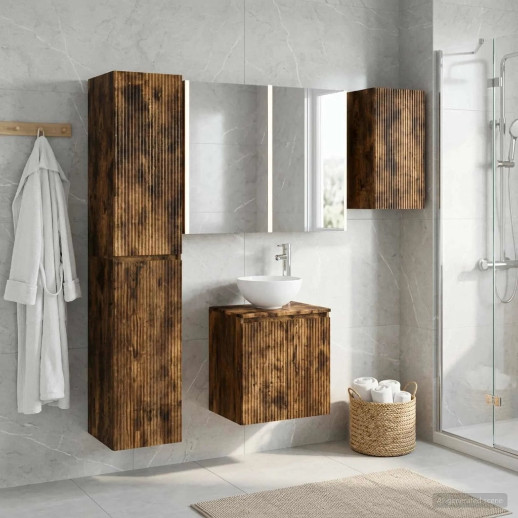 Set di Armadi da Bagno 5 pcs Rovere Fumo 53 x 15,5 x 70 cm 3407307