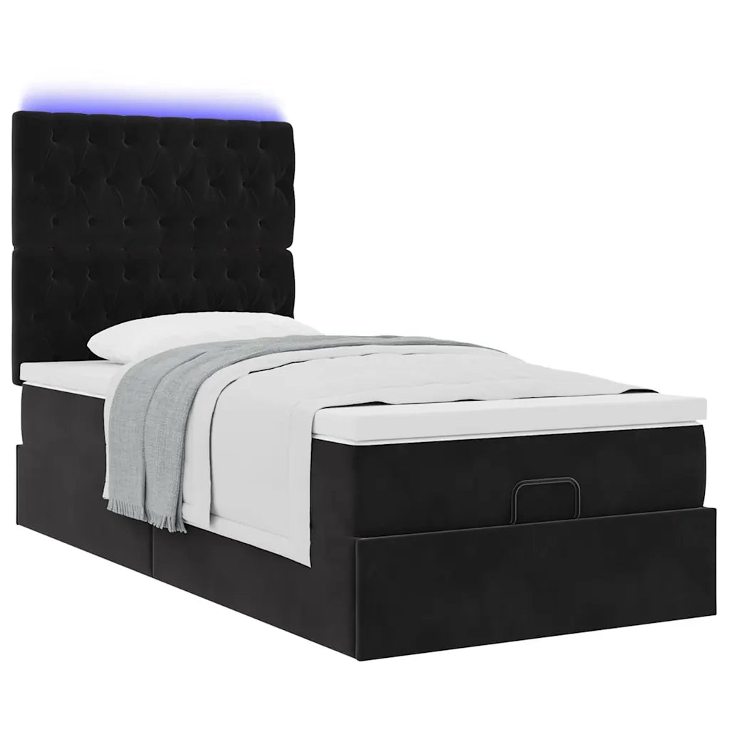 Struttura Letto Pouf con Materassi Nero 90x200 cm in Velluto