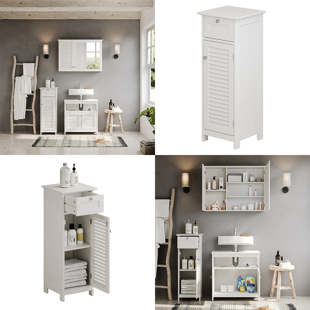 Vicco Mobiletto bagno Bianco 32 x 87 cm con anta e cassetto