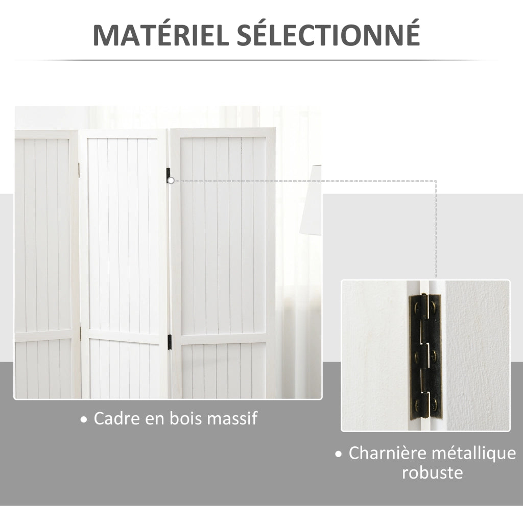 Paravento in legno a 3 ante pieghevole ¨C zephmum ¨C bianco 120x170 cm