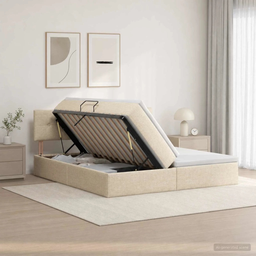 Letto con contenitore LED e materasso Crema 200 x 200 cm 3459358
