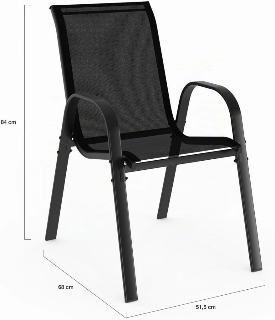 Set di mobili da Giardino Madrid Tavolo 150 CM e 6 sedie impilabili Nero
