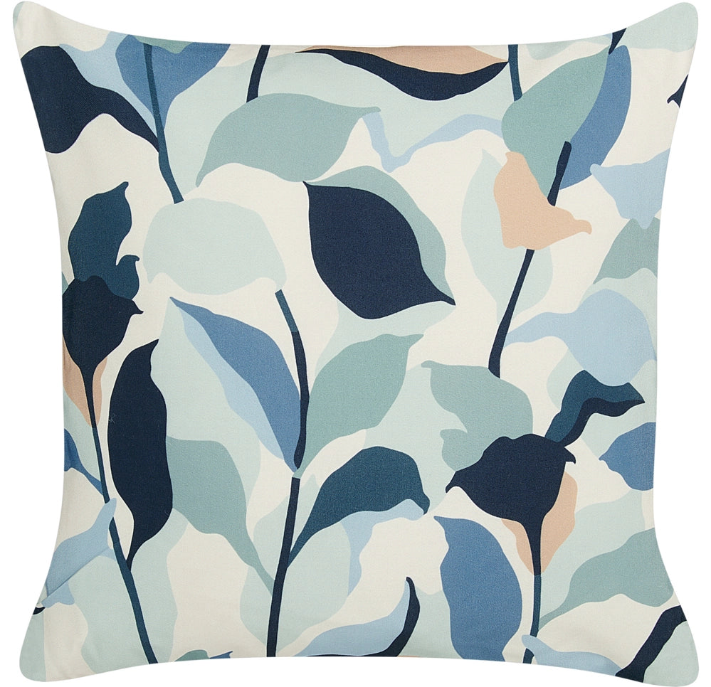 Set di 2 cuscini da giardino per esterni in poliestere con motivo a foglie blu 45 x 45 cm resistente all'acqua