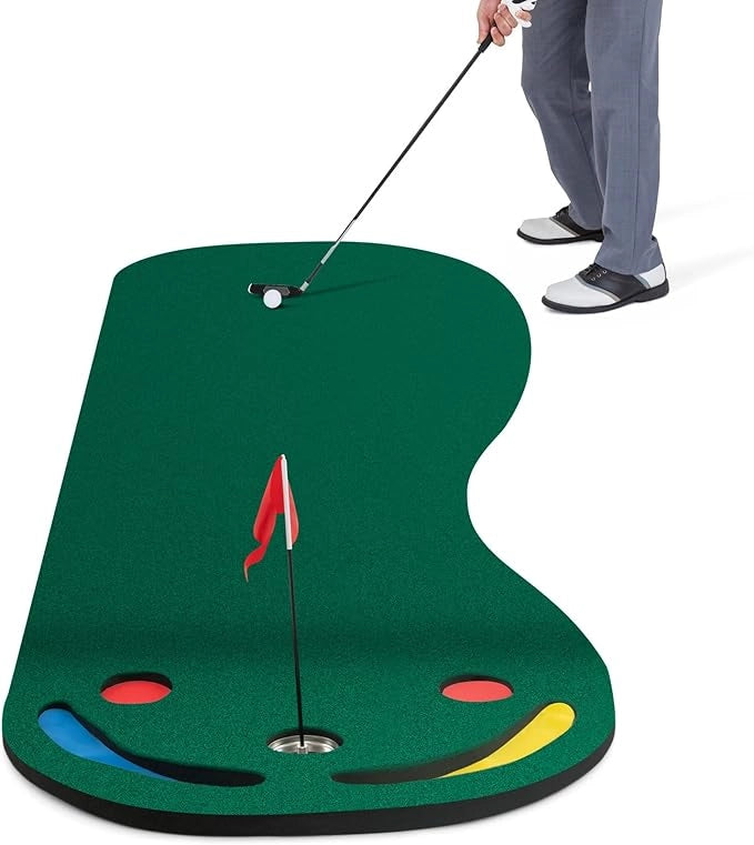 Set di Putting da Golf, Tappetino da Putting con 3 Fori per il Putting, 1 Bandierina e Coperture per Buca da Golf per Allenarsi al Putting, Putting per Uso Interno ed Esterno, 300 x 96 CM