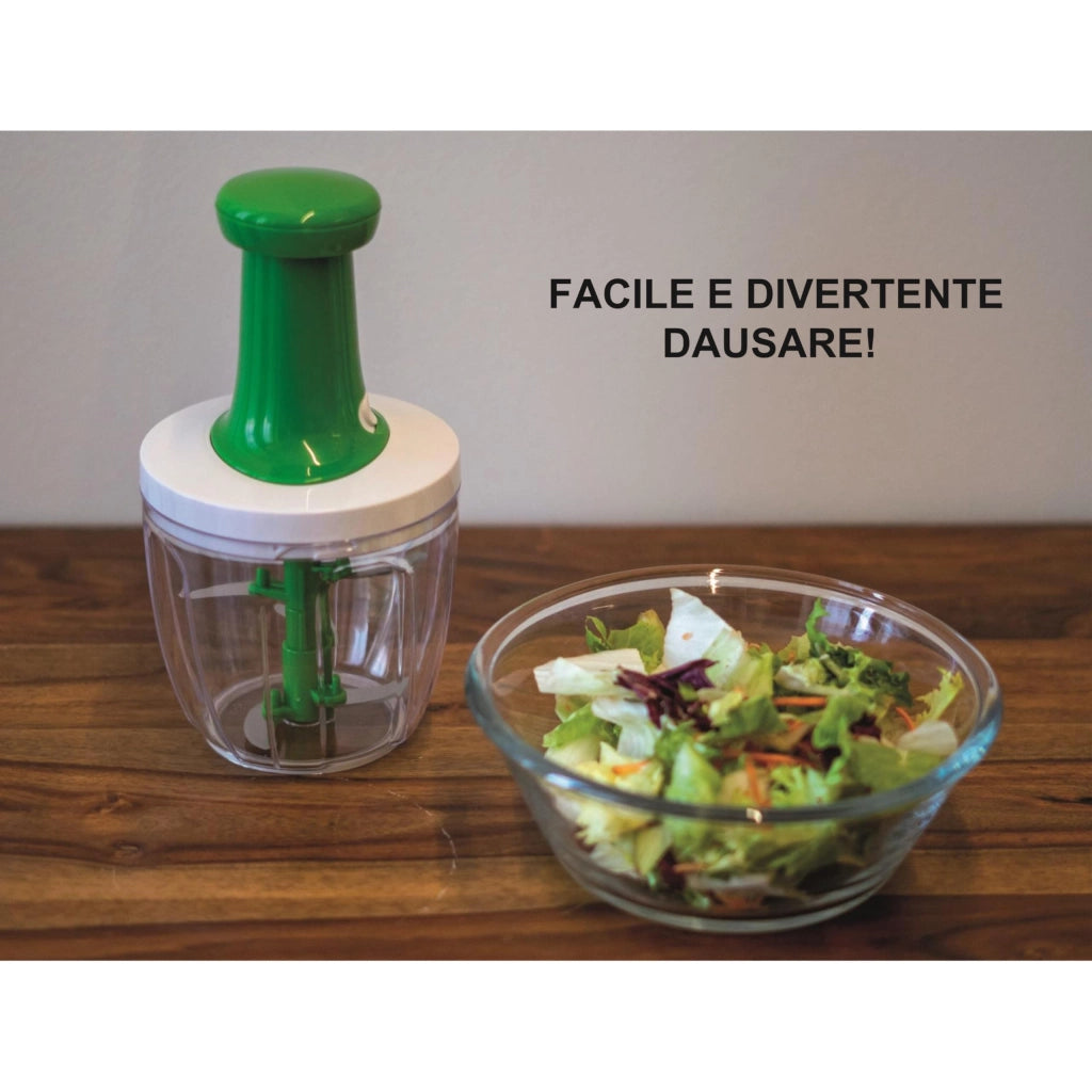 BIOVIRA Tritatutto Manuale 5 Lame Inox – Chopper da Cucina tipo Pedro Chef, Frullatore Manuale e Tritaverdure per Cipolla, Aglio, Prezzemolo, Verdure, Slap Chop Vegetable Chopper + Ricettario Digitale