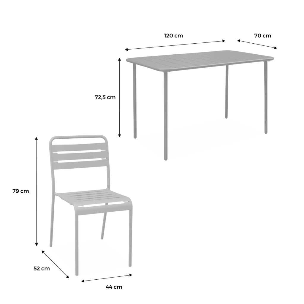 Set tavolo da giardino bistrot in metallo con 4 sedie, 120cm,