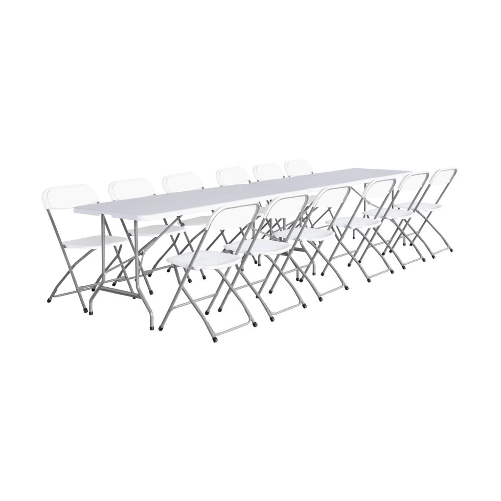 Set di 2 tavoli da ricevimento pieghevoli in plastica, 12 sedie,